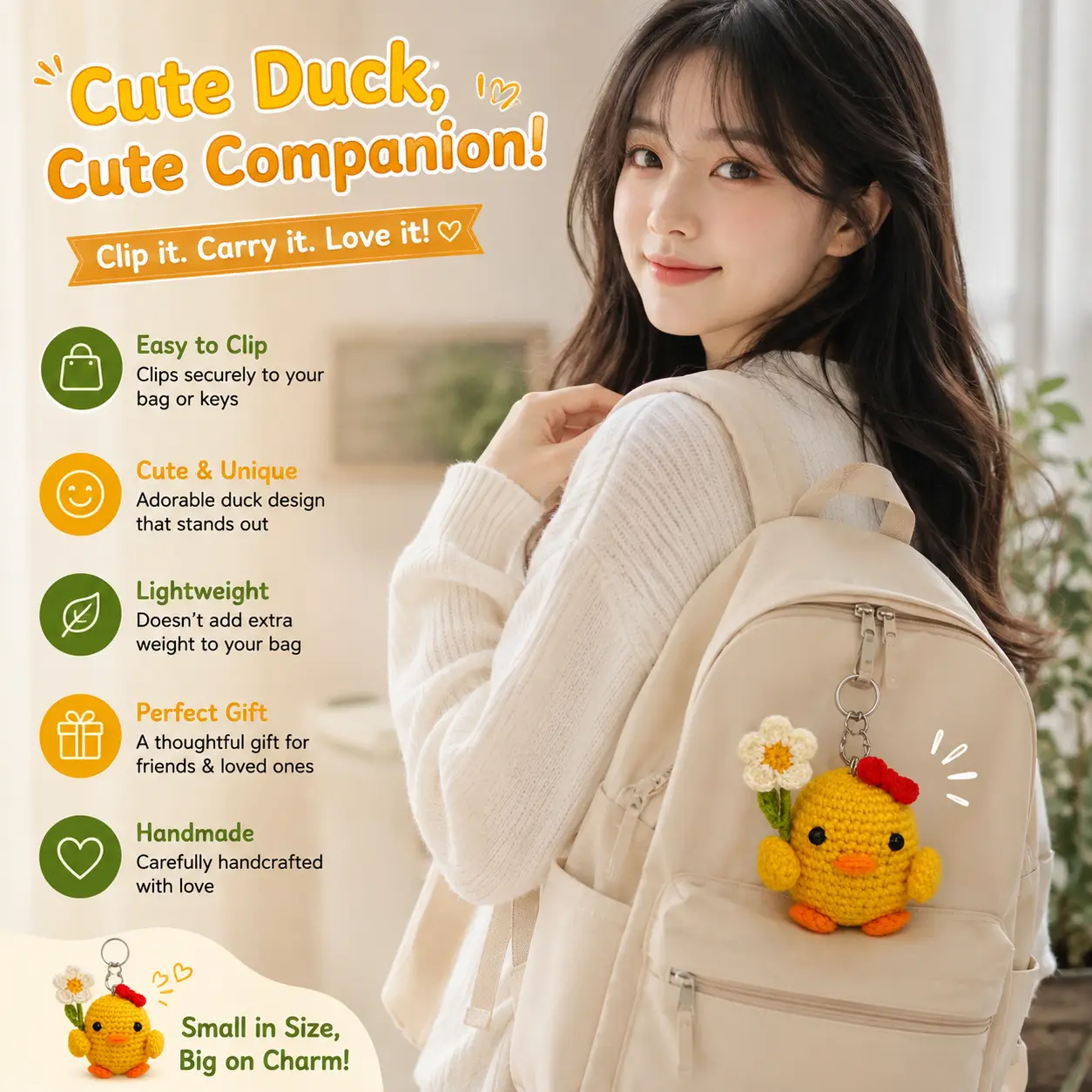 Korean Girl using duck keychain