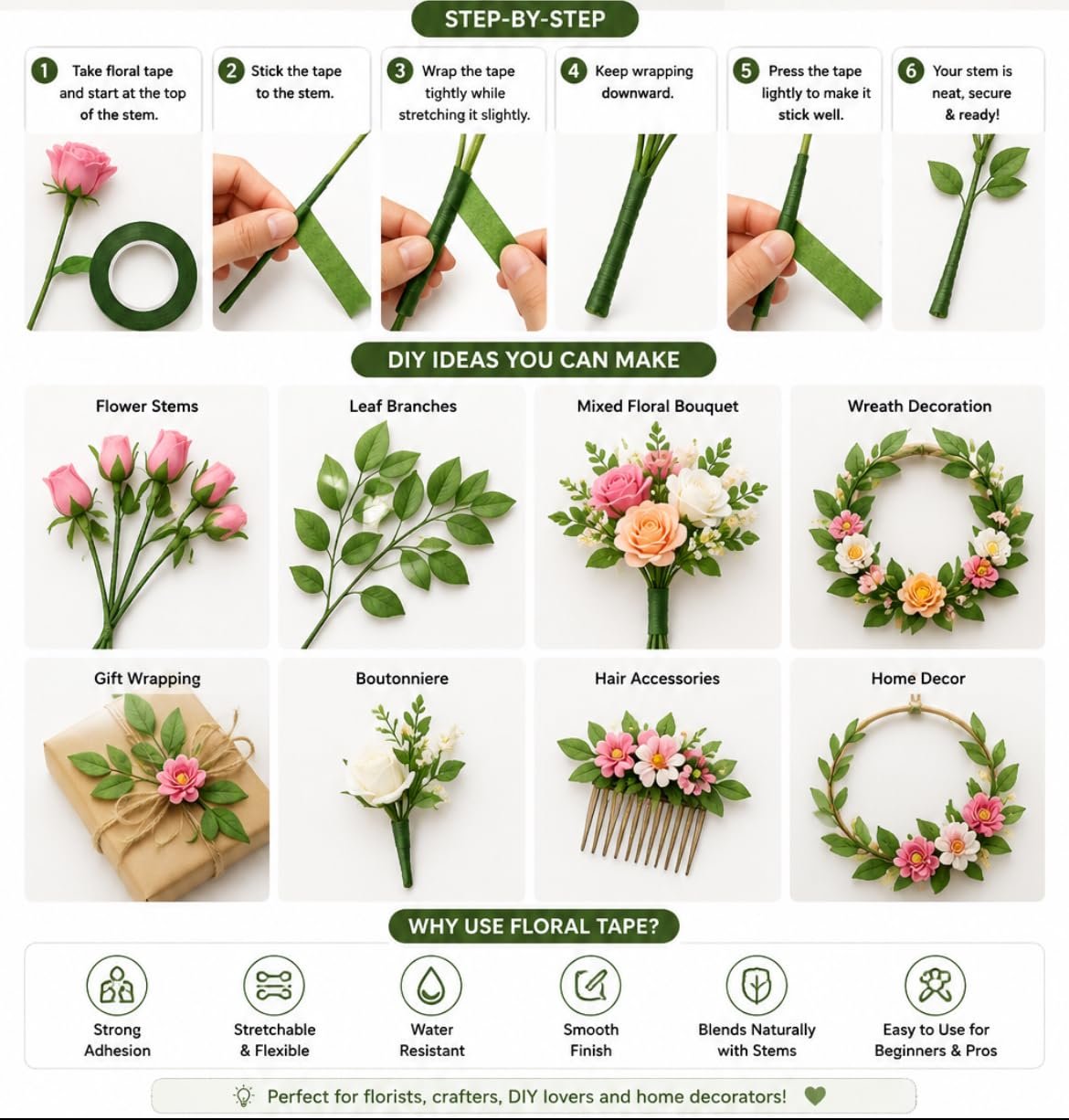 Flower making with stick and tape Flower making with stick and floral tape